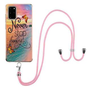 For Samsung Galaxy S20+ Electroplating Pattern IMD TPU Shockproof Case with Neck Lanyard(Dream Chasing Butterfly)