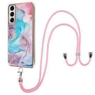 For Samsung Galaxy S21 5G Electroplating Pattern IMD TPU Shockproof Case with Neck Lanyard(Milky Way Blue Marble)