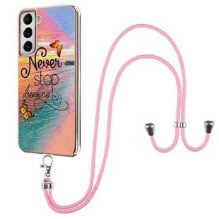 For Samsung Galaxy S21 5G Electroplating Pattern IMD TPU Shockproof Case with Neck Lanyard(Dream Chasing Butterfly)