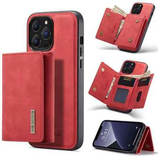 For iPhone 13 Pro Max DG.MING M1 Series 3-Fold Multi Card Wallet Shockproof Case with Holder Function (Red)