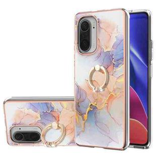 For Xiaomi Mi 11i/Poco F3/Redmi K40/Redmi K40 Pro Electroplating Pattern IMD TPU Shockproof Case with Rhinestone Ring Holder(Milky Way White Marble)