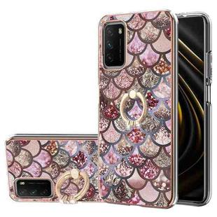 For Xiaomi Poco M3/Redmi Note 9 4G/Redmi 9 Power/Redmi 9T Electroplating Pattern IMD TPU Shockproof Case with Rhinestone Ring Holder(Pink Scales)