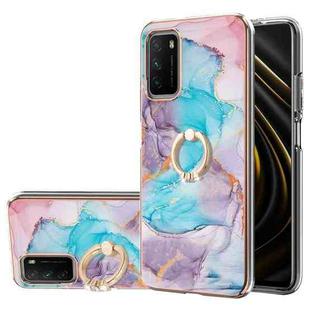 For Xiaomi Poco M3/Redmi Note 9 4G/Redmi 9 Power/Redmi 9T Electroplating Pattern IMD TPU Shockproof Case with Rhinestone Ring Holder(Milky Way Blue Marble)