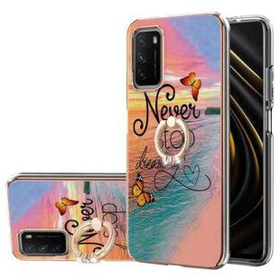 For Xiaomi Poco M3/Redmi Note 9 4G/Redmi 9 Power/Redmi 9T Electroplating Pattern IMD TPU Shockproof Case with Rhinestone Ring Holder(Dream Chasing Butterfly)