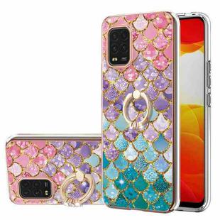For Xiaomi Mi 10 Lite 5G Electroplating Pattern IMD TPU Shockproof Case with Rhinestone Ring Holder(Colorful Scales)