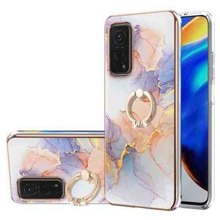 For Xiaomi Mi 10T 5G/10T Pro 5G Electroplating Pattern IMD TPU Shockproof Case with Rhinestone Ring Holder(Milky Way White Marble)