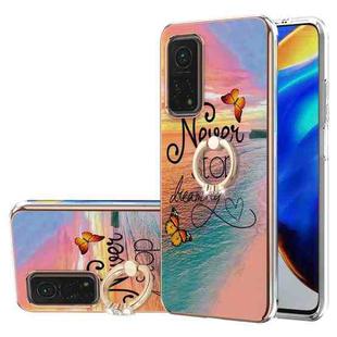 For Xiaomi Mi 10T 5G/10T Pro 5G Electroplating Pattern IMD TPU Shockproof Case with Rhinestone Ring Holder(Dream Chasing Butterfly)