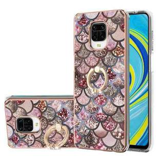 For Xiaomi Redmi Note 9S/Note 9 Pro/Note 9 Pro Max Electroplating Pattern IMD TPU Shockproof Case with Rhinestone Ring Holder(Pink Scales)