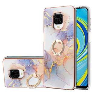 For Xiaomi Redmi Note 9S/Note 9 Pro/Note 9 Pro Max Electroplating Pattern IMD TPU Shockproof Case with Rhinestone Ring Holder(Milky Way White Marble)