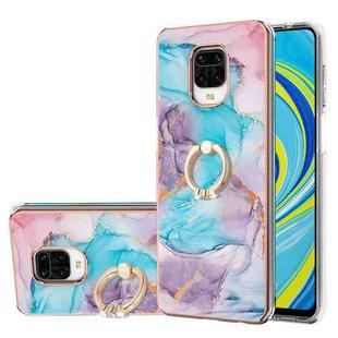 For Xiaomi Redmi Note 9S/Note 9 Pro/Note 9 Pro Max Electroplating Pattern IMD TPU Shockproof Case with Rhinestone Ring Holder(Milky Way Blue Marble)