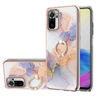 For Xiaomi Redmi Note 10 Electroplating Pattern IMD TPU Shockproof Case with Rhinestone Ring Holder(Milky Way White Marble)