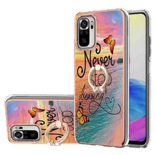 For Xiaomi Redmi Note 10 Electroplating Pattern IMD TPU Shockproof Case with Rhinestone Ring Holder(Dream Chasing Butterfly)