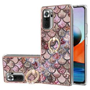 For Xiaomi Redmi Note 10 Pro/ 10 Pro Max Electroplating Pattern IMD TPU Shockproof Case with Rhinestone Ring Holder(Pink Scales)