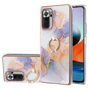 For Xiaomi Redmi Note 10 Pro/ 10 Pro Max Electroplating Pattern IMD TPU Shockproof Case with Rhinestone Ring Holder(Milky Way White Marble)