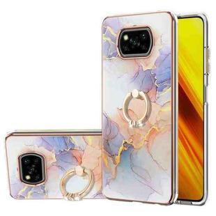 For Xiaomi Poco X3 NFC Electroplating Pattern IMD TPU Shockproof Case with Rhinestone Ring Holder(Milky Way White Marble)