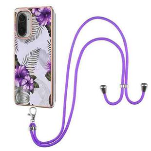 For Xiaomi Mi 11i / Poco F3 Electroplating Pattern IMD TPU Shockproof Case with Neck Lanyard(Purple Flower)