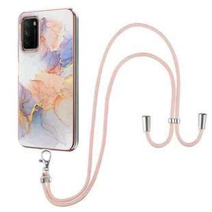 For Xiaomi Poco M3 / Redmi Note 9 4G Electroplating Pattern IMD TPU Shockproof Case with Neck Lanyard(Milky Way White Marble)