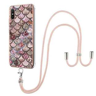 For Xiaomi Redmi 9A Electroplating Pattern IMD TPU Shockproof Case with Neck Lanyard(Pink Scales)