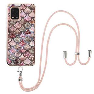 For Xiaomi Mi 10 Lite 5G Electroplating Pattern IMD TPU Shockproof Case with Neck Lanyard(Pink Scales)