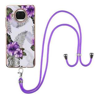 For Xiaomi Mi 10T Lite 5G Electroplating Pattern IMD TPU Shockproof Case with Neck Lanyard(Purple Flower)