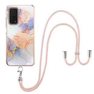 For Xiaomi Mi 10T 5G / 10T Pro 5G Electroplating Pattern IMD TPU Shockproof Case with Neck Lanyard(Milky Way White Marble)