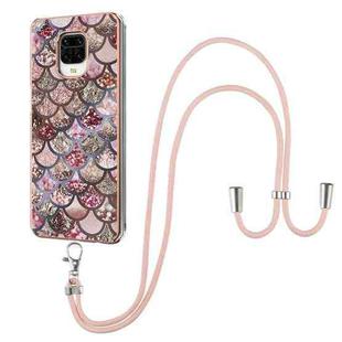 For Xiaomi Redmi Note 9S / Note 9 Pro Electroplating Pattern IMD TPU Shockproof Case with Neck Lanyard(Pink Scales)