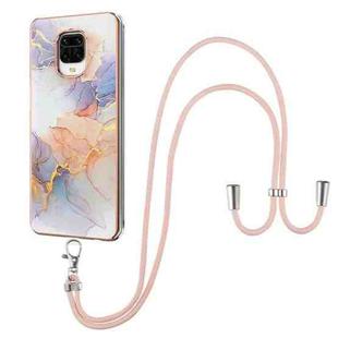 For Xiaomi Redmi Note 9S / Note 9 Pro Electroplating Pattern IMD TPU Shockproof Case with Neck Lanyard(Milky Way White Marble)