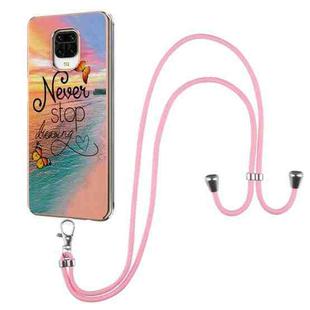 For Xiaomi Redmi Note 9S / Note 9 Pro Electroplating Pattern IMD TPU Shockproof Case with Neck Lanyard(Dream Chasing Butterfly)