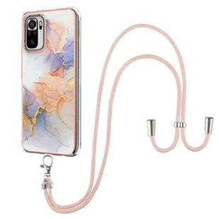 For Xiaomi Redmi Note 10 Electroplating Pattern IMD TPU Shockproof Case with Neck Lanyard(Milky Way White Marble)