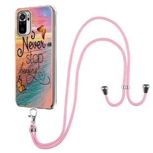 For Xiaomi Redmi Note 10 Electroplating Pattern IMD TPU Shockproof Case with Neck Lanyard(Dream Chasing Butterfly)