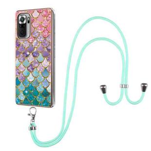For Xiaomi Redmi Note 10 Pro / 10 Pro Max  Electroplating Pattern IMD TPU Shockproof Case with Neck Lanyard(Colorful Scales)