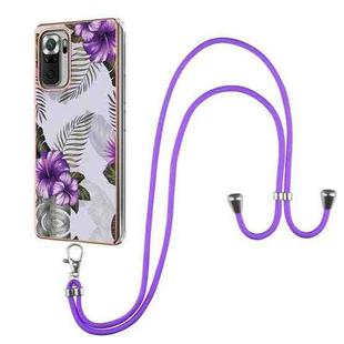 For Xiaomi Redmi Note 10 Pro / 10 Pro Max Electroplating Pattern IMD TPU Shockproof Case with Neck Lanyard(Purple Flower)