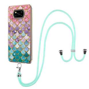 For Xiaomi Poco X3 NFC Electroplating Pattern IMD TPU Shockproof Case with Neck Lanyard(Colorful Scales)