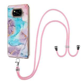 For Xiaomi Poco X3 NFC Electroplating Pattern IMD TPU Shockproof Case with Neck Lanyard(Milky Way Blue Marble)