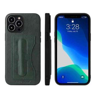 For iPhone 13 Fierre Shann Full Coverage Protective Leather Case with Holder & Card Slot(Green)