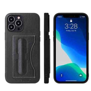 For iPhone 13 Pro Fierre Shann Full Coverage Protective Leather Case with Holder & Card Slot (Black)