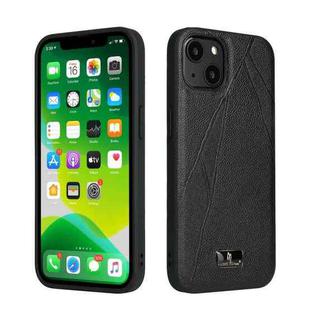 For iPhone 13 mini Fierre Shann Leather Texture Phone Back Cover Case (Ox Tendon Black)