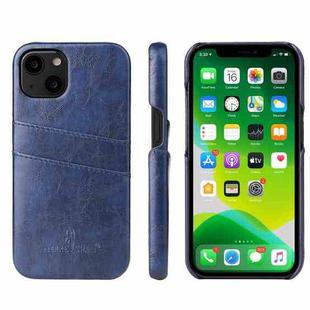 For iPhone 13 Fierre Shann Retro Oil Wax Texture PU Leather Case with Card Slots(Blue)