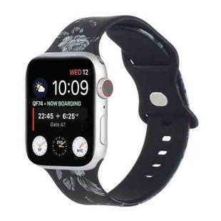 8-buckle Printed Strap Watch Band For Apple Watch Series 8&7 41mm / SE 2&6&SE&5&4 40mm / 3&2&1 38mm(Black Background White Flower)