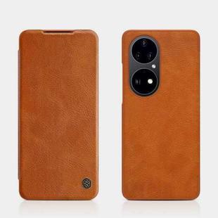 For Huawei P50 Pro NILLKIN QIN Series Crazy Horse Texture Horizontal Flip Leather Case with Card Slot(Brown)