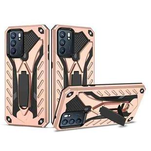 For OPPO Reno6 5G Shockproof TPU + PC Protective Case with Holder(Rose Gold)