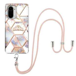 For Xiaomi Mi 11i / Poco F3 Electroplating Splicing Marble Flower Pattern TPU Shockproof Case with Lanyard(Imperial Crown)