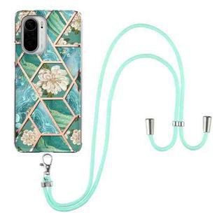 For Xiaomi Mi 11i / Poco F3 Electroplating Splicing Marble Flower Pattern TPU Shockproof Case with Lanyard(Blue Flower)