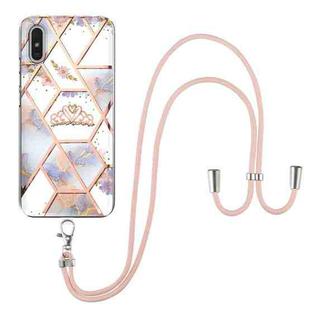 For Xiaomi Redmi 9A Electroplating Splicing Marble Flower Pattern TPU Shockproof Case with Lanyard(Imperial Crown)