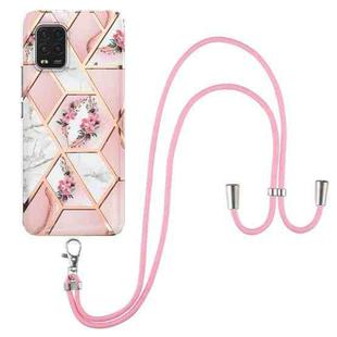 For Xiaomi Mi 10 Lite 5G Electroplating Splicing Marble Flower Pattern TPU Shockproof Case with Lanyard(Pink Flower)