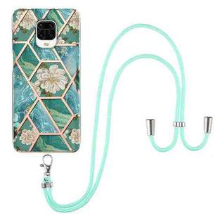 For Xiaomi Redmi Note 9S / Note 9 Pro Electroplating Splicing Marble Flower Pattern TPU Shockproof Case with Lanyard(Blue Flower)