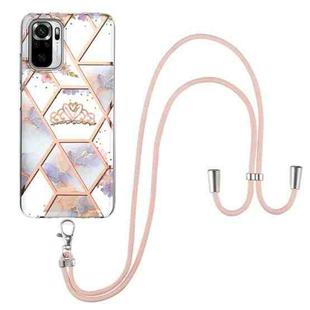 For Xiaomi Redmi Note 10 Electroplating Splicing Marble Flower Pattern TPU Shockproof Case with Lanyard(Imperial Crown)