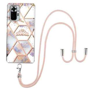 For Xiaomi Redmi Note 10 Pro/ 10 Pro Max Electroplating Splicing Marble Flower Pattern TPU Shockproof Case with Lanyard(Imperial Crown)