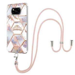 For Xiaomi Poco X3 NFC Electroplating Splicing Marble Flower Pattern TPU Shockproof Case with Lanyard(Imperial Crown)