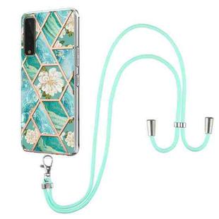 For LG Stylo 7 5G Electroplating Splicing Marble Flower Pattern TPU Shockproof Case with Lanyard(Blue Flower)
